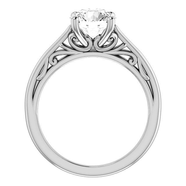 Round Brilliant Scroll Accent Cathedral Moissanite Solitaire Ring
