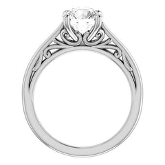 Round Brilliant Scroll Accent Cathedral Moissanite Solitaire Ring