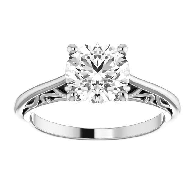 Round Brilliant Scroll Accent Cathedral Moissanite Solitaire Ring