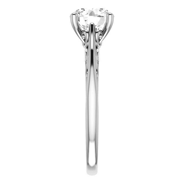 Round Brilliant Scroll Accent Cathedral Moissanite Solitaire Ring