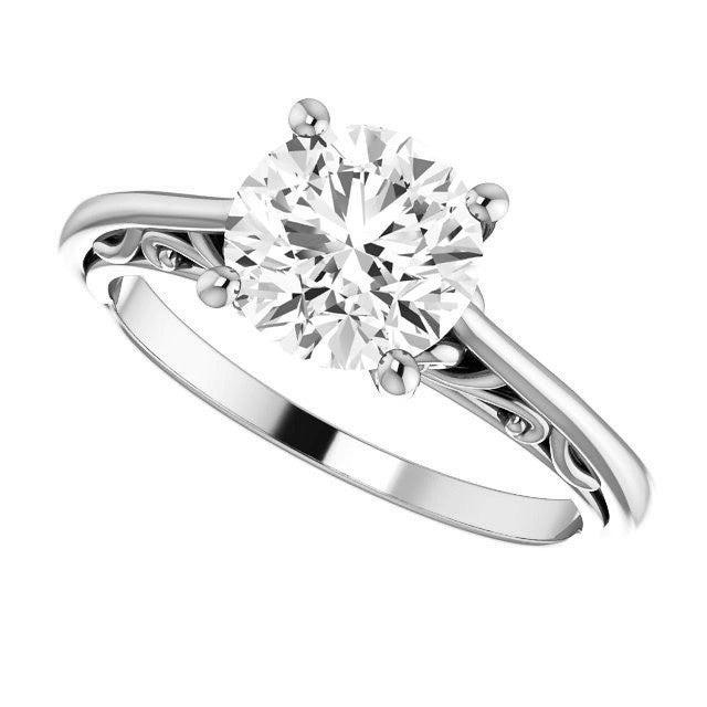 Round Brilliant Scroll Accent Cathedral Moissanite Solitaire Ring
