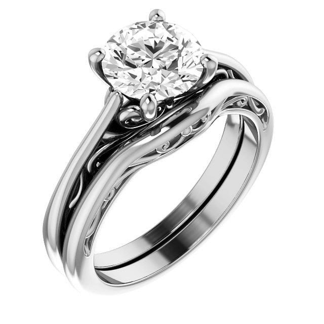 Round Brilliant Scroll Accent Cathedral Moissanite Solitaire Ring