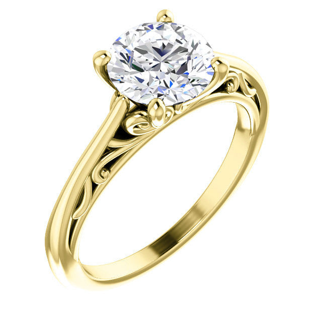 Round Brilliant Scroll Accent Cathedral Moissanite Solitaire Ring
