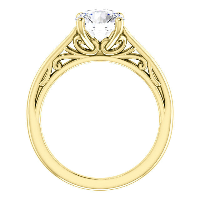 Round Brilliant Scroll Accent Cathedral Moissanite Solitaire Ring