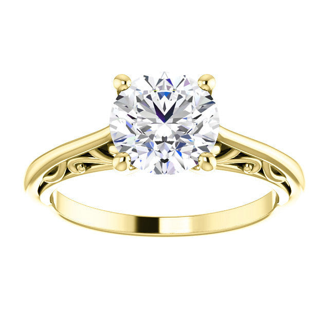 Round Brilliant Scroll Accent Cathedral Moissanite Solitaire Ring