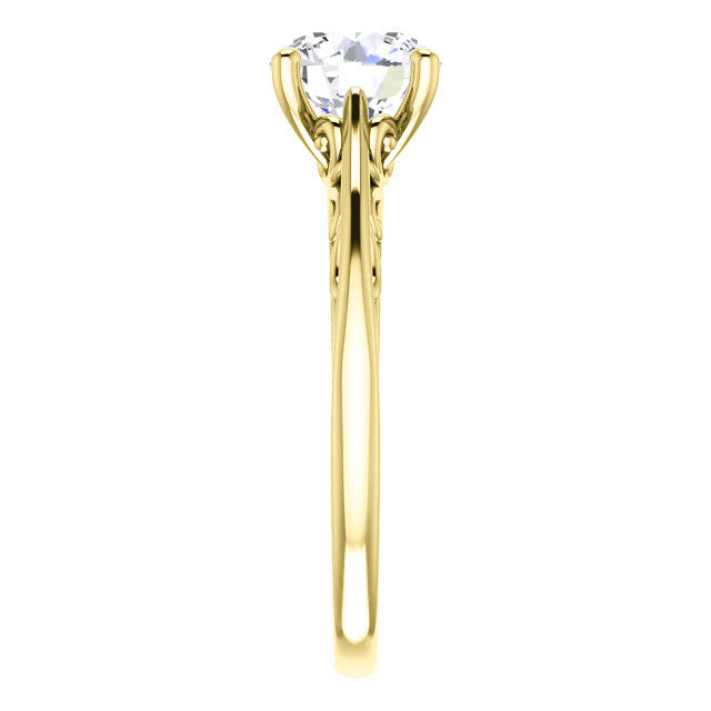 Round Brilliant Scroll Accent Cathedral Moissanite Solitaire Ring