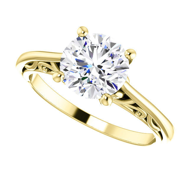 Round Brilliant Scroll Accent Cathedral Moissanite Solitaire Ring