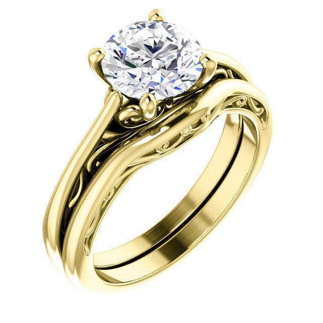 Round Brilliant Scroll Accent Cathedral Moissanite Solitaire Ring