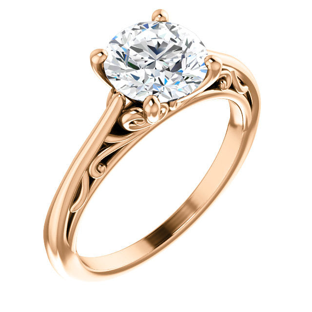 Round Brilliant Scroll Accent Cathedral Moissanite Solitaire Ring
