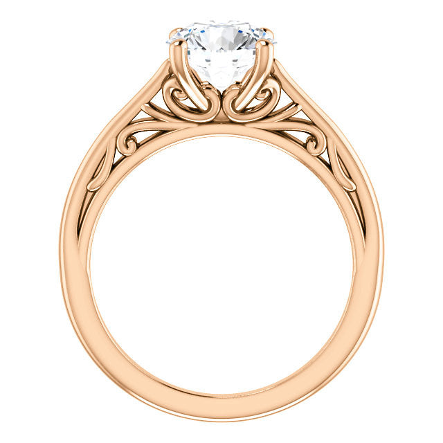Round Brilliant Scroll Accent Cathedral Moissanite Solitaire Ring