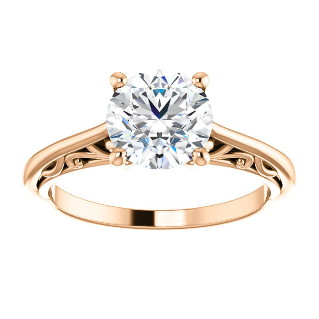 Round Brilliant Scroll Accent Cathedral Moissanite Solitaire Ring