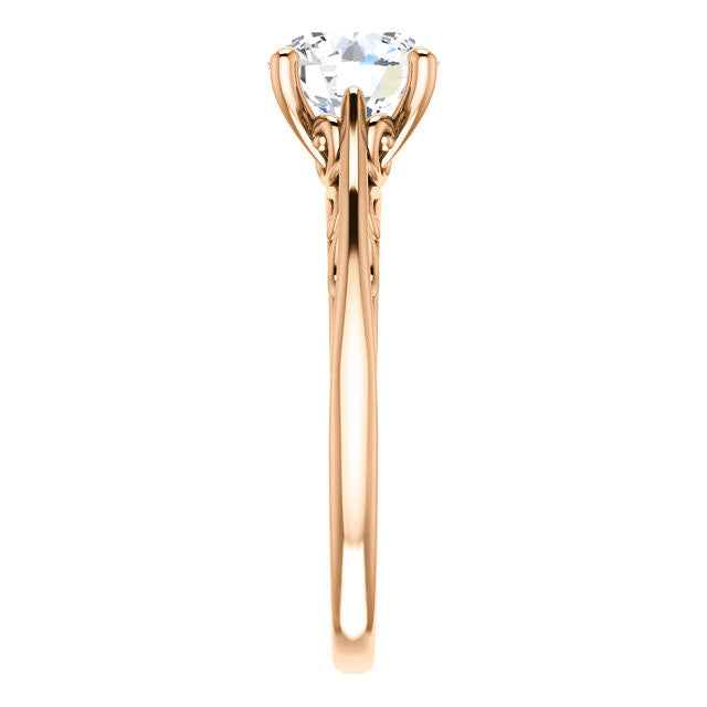 Round Brilliant Scroll Accent Cathedral Moissanite Solitaire Ring