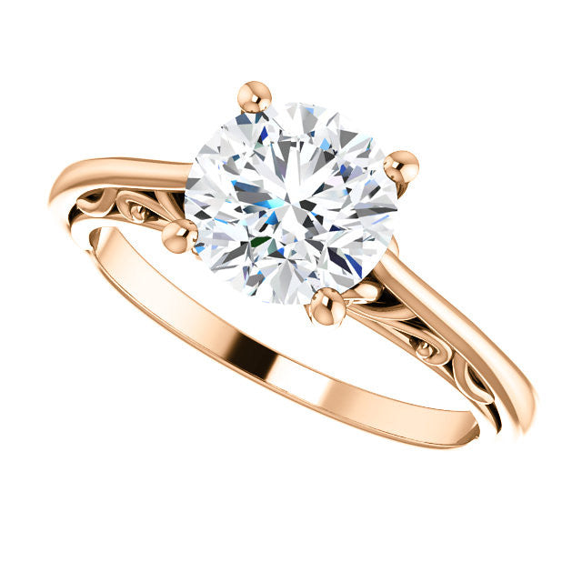 Round Brilliant Scroll Accent Cathedral Moissanite Solitaire Ring