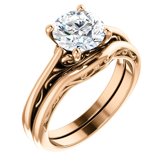 Round Brilliant Scroll Accent Cathedral Moissanite Solitaire Ring