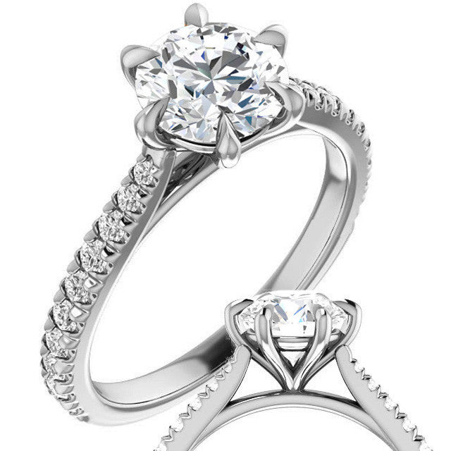 Cathedral Round Brilliant Moissanite Eng Ring with Claw Prongs