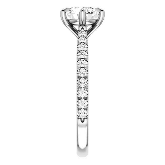Cathedral Round Brilliant Moissanite Eng Ring with Claw Prongs