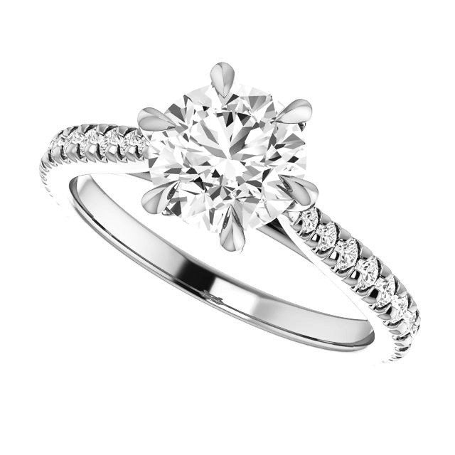 Cathedral Round Brilliant Moissanite Eng Ring with Claw Prongs
