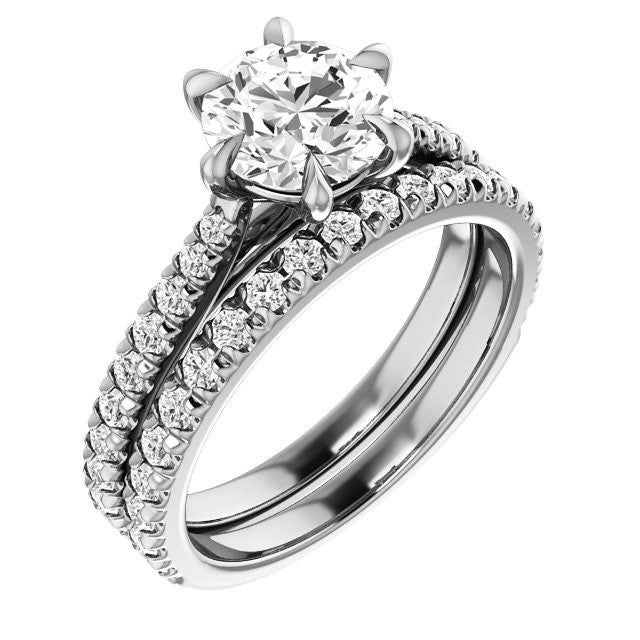 Cathedral Round Brilliant Moissanite Eng Ring with Claw Prongs