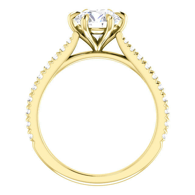 Cathedral Round Brilliant Moissanite Eng Ring with Claw Prongs