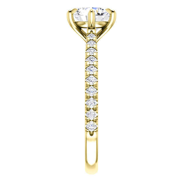 Cathedral Round Brilliant Moissanite Eng Ring with Claw Prongs