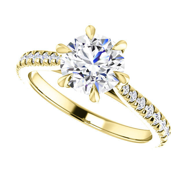 Cathedral Round Brilliant Moissanite Eng Ring with Claw Prongs