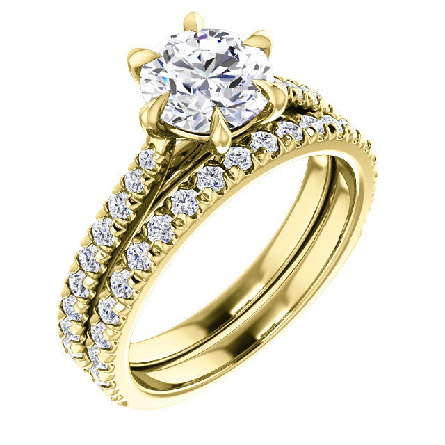 Cathedral Round Brilliant Moissanite Eng Ring with Claw Prongs