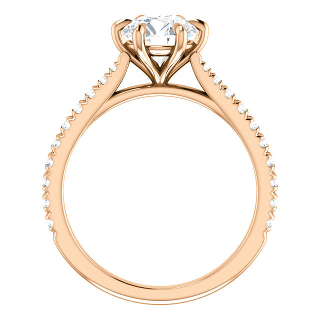 Cathedral Round Brilliant Moissanite Eng Ring with Claw Prongs