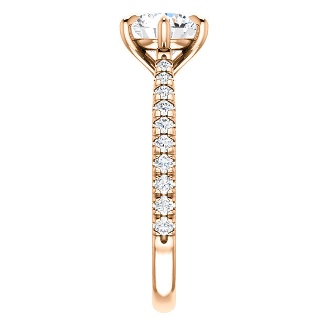 Cathedral Round Brilliant Moissanite Eng Ring with Claw Prongs