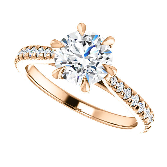 Cathedral Round Brilliant Moissanite Eng Ring with Claw Prongs