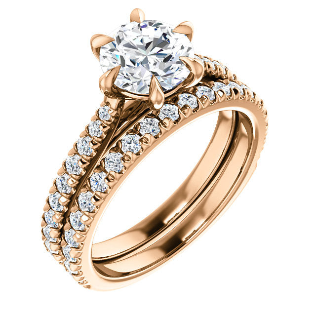 Cathedral Round Brilliant Moissanite Eng Ring with Claw Prongs