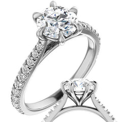 Cathedral Round Brilliant Moissanite Eng Ring with Claw Prongs