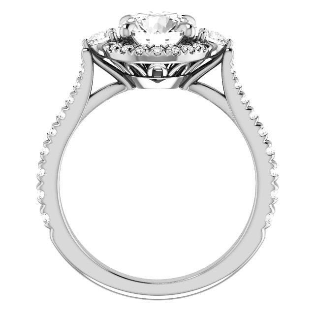 Round Brilliant Moissanite Cathedral Halo Engagement Ring with Claw Prongs