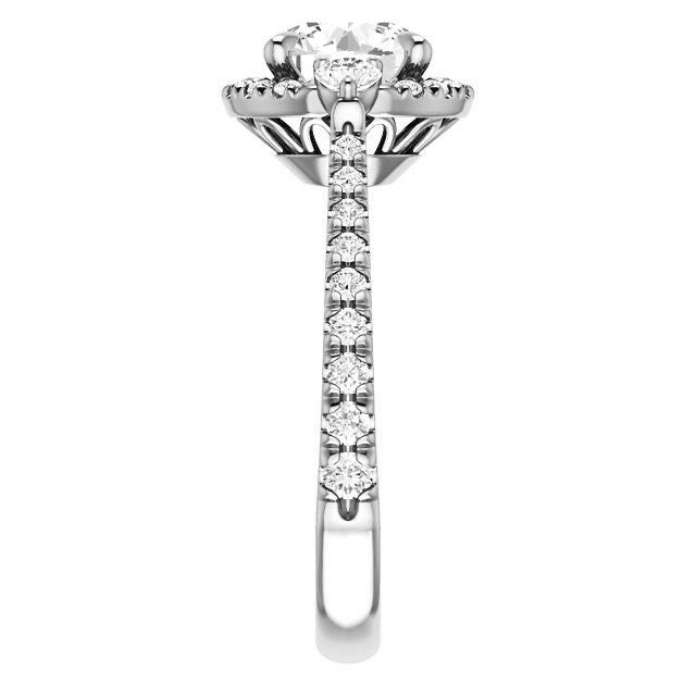 Round Brilliant Moissanite Cathedral Halo Engagement Ring with Claw Prongs