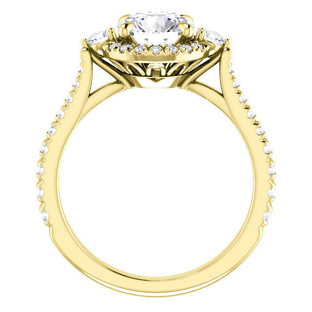 Round Brilliant Moissanite Cathedral Halo Engagement Ring with Claw Prongs