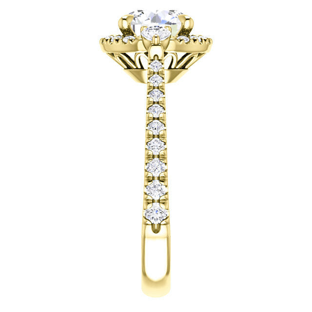 Round Brilliant Moissanite Cathedral Halo Engagement Ring with Claw Prongs