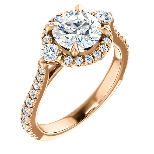 Round Brilliant Moissanite Cathedral Halo Engagement Ring with Claw Prongs