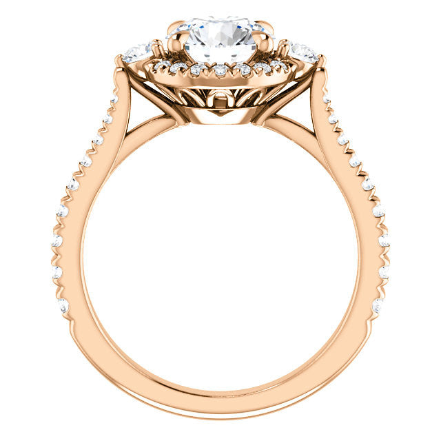 Round Brilliant Moissanite Cathedral Halo Engagement Ring with Claw Prongs