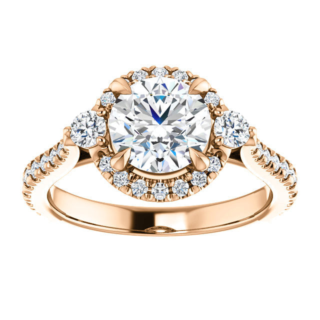 Round Brilliant Moissanite Cathedral Halo Engagement Ring with Claw Prongs