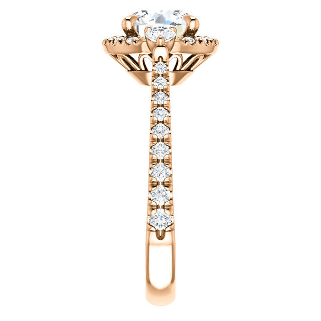 Round Brilliant Moissanite Cathedral Halo Engagement Ring with Claw Prongs