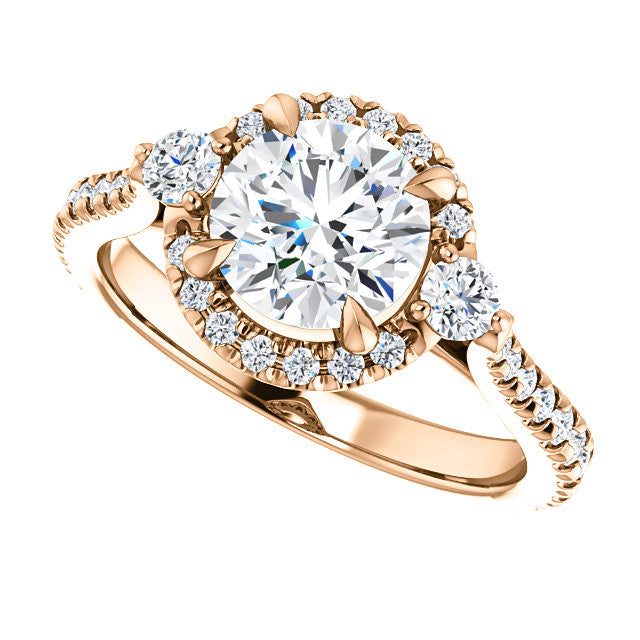 Round Brilliant Moissanite Cathedral Halo Engagement Ring with Claw Prongs