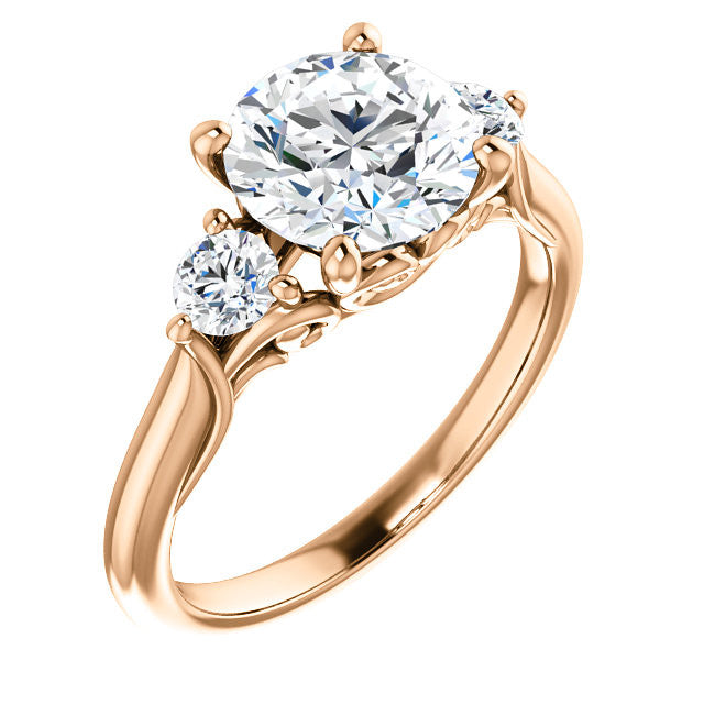 Round Brilliant Moissanite 3-Stone Ring with Scrolls