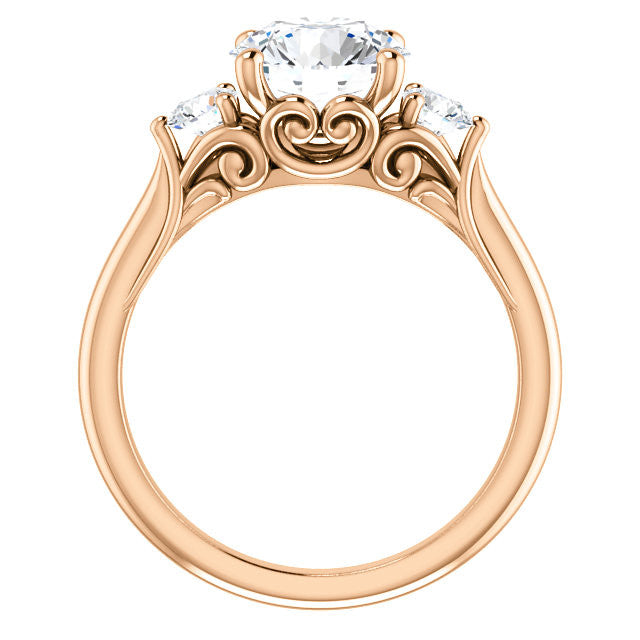 Round Brilliant Moissanite 3-Stone Ring with Scrolls