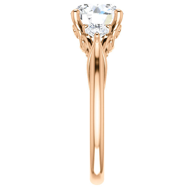 Round Brilliant Moissanite 3-Stone Ring with Scrolls