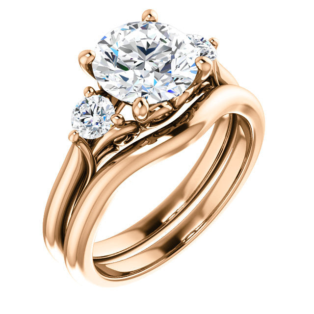 Round Brilliant Moissanite 3-Stone Ring with Scrolls