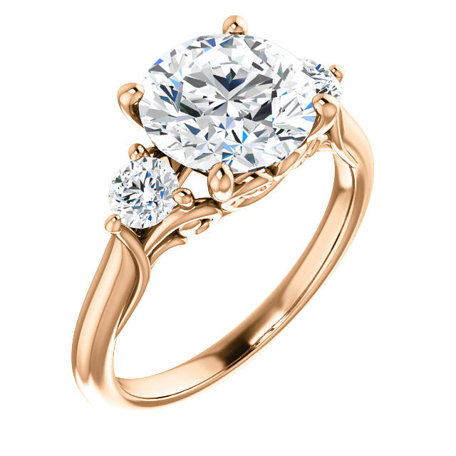 Round Brilliant Moissanite 3-Stone Ring with Scrolls