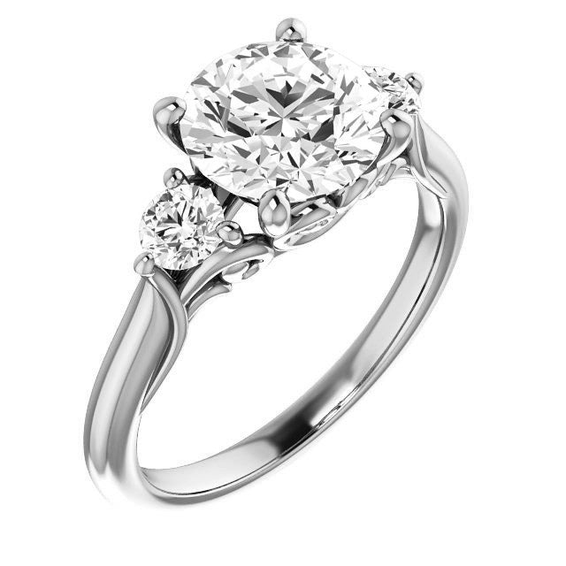 Round Brilliant Moissanite 3-Stone Ring with Scrolls