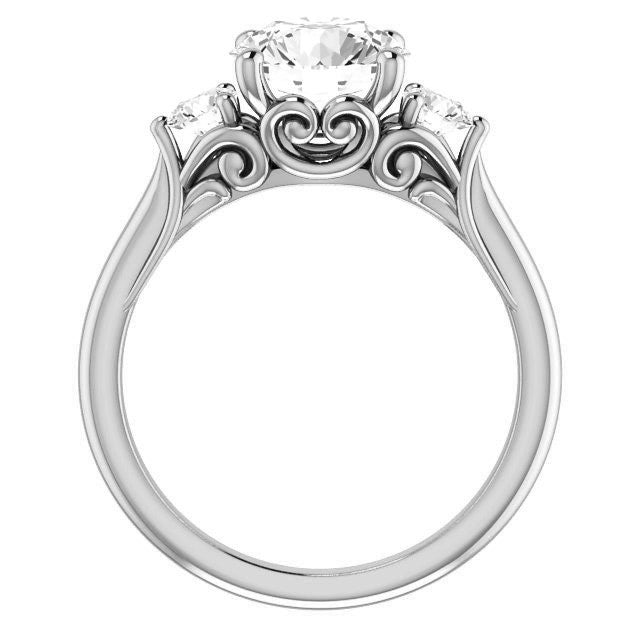 Round Brilliant Moissanite 3-Stone Ring with Scrolls