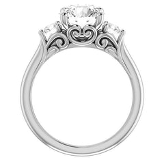 Round Brilliant Moissanite 3-Stone Ring with Scrolls