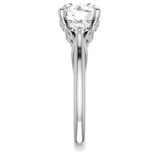 Round Brilliant Moissanite 3-Stone Ring with Scrolls