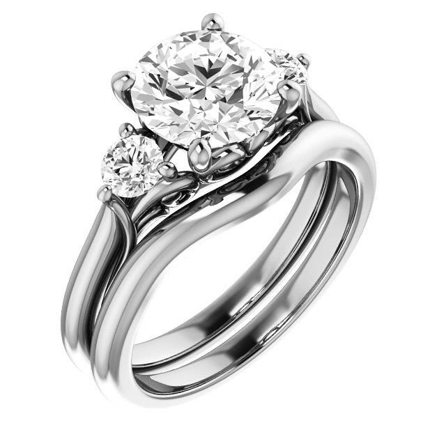 Round Brilliant Moissanite 3-Stone Ring with Scrolls